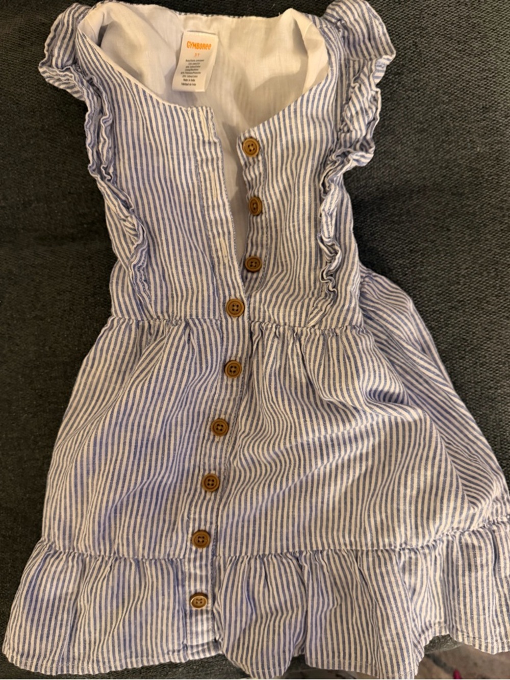 Gymboree Blue and White Striped Ruffle-Trim Button Dress
